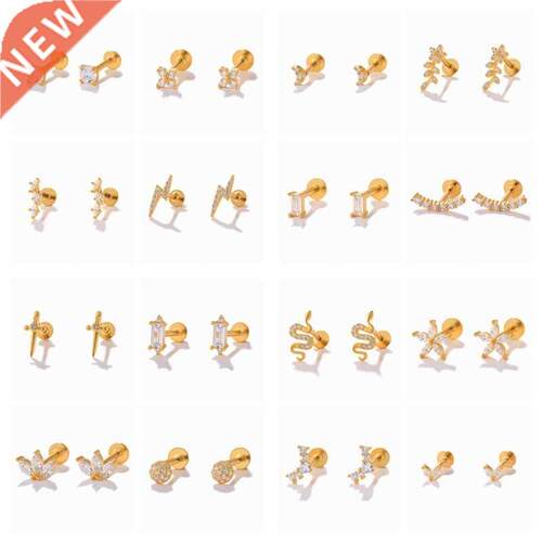 CANNER 2pcs Cubic Zirconia Flat Back Piercing Cartilage 925