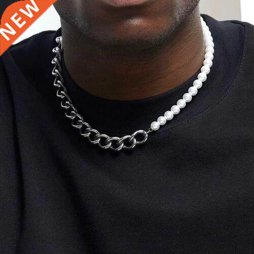 New Faion Imitation Pearls Link Chain Necklace Men Luxury