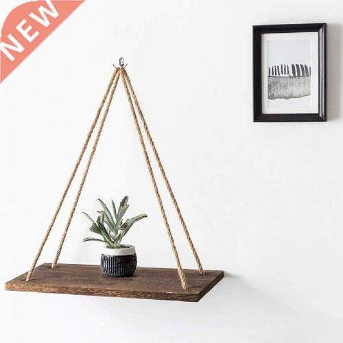Wooden Rope Swing Wall Hanging Plant Flower Pot Tray