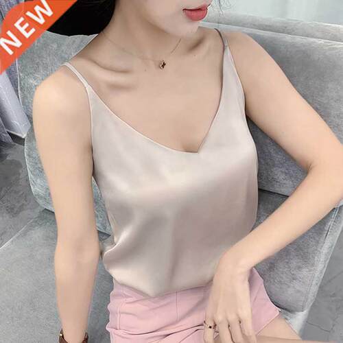 2022 Summer Silk Camis V-Neck Basic Top Women Basic Tank Top