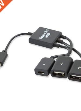 USB 3.1 Type C Male to 2 Dual USB A 2.0 Female + Mcro-USB F