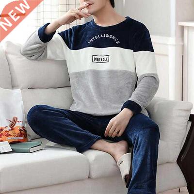 2022 Winter Long Sleeve Thick Warm Flannel Pajama Sets for M