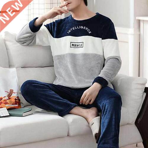 2022 Winter Long Sleeve Thick Warm Flannel Pajama Sets for M