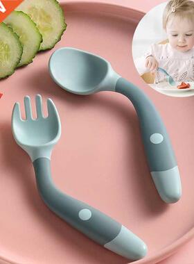 2PCS Silicone Spoon Fork for Baby Utensils Set Auxiliary Foo