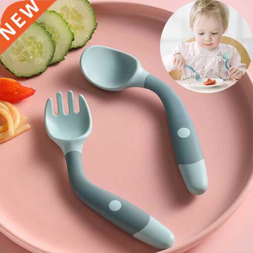 2PCS Silicone Spoon Fork for Baby Utensils Set Auxiliary Foo