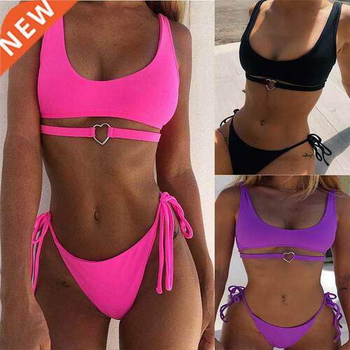 Heart Ring Hot Pink Swumsuit Woman Bikini Set High Waist Cut