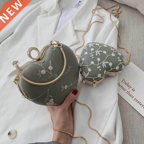 Embroidery Flowers Design Women Heart Clutch Evening Bags Go