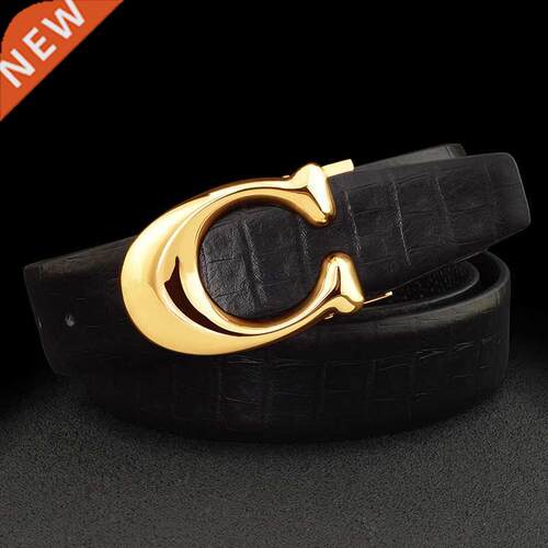 High Quality C letter full grain leather belt men designer C