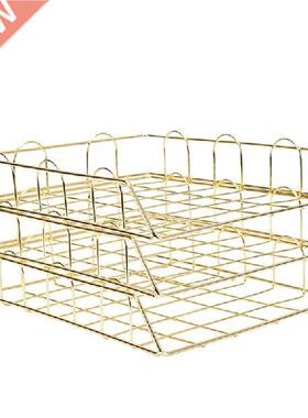 New Gold Metal Document Tray Office Organizer Layered Paper