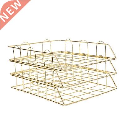 New Gold Metal Document Tray Office Organizer Layered Paper
