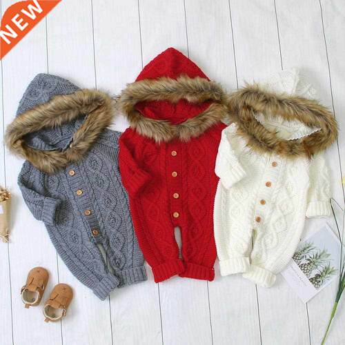 0-18M Baby Girls Knitted Hoodie Romper Clothes Cotton Warm A