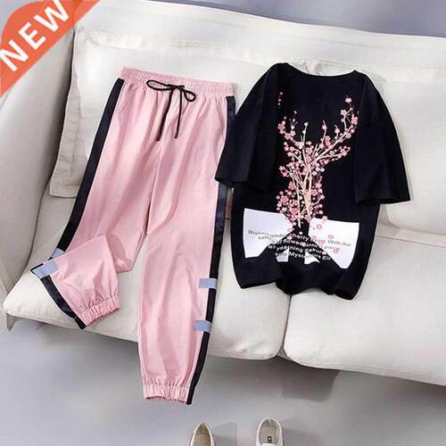 Two Piece Set Women Fashion Sport casual suit Flower Letter
