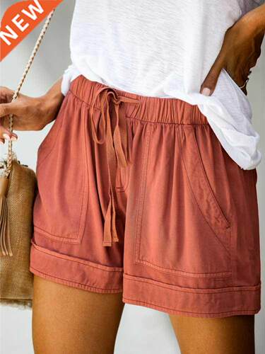 New Summer Casual Shorts Women's High Waist Lace Up Loose Wi