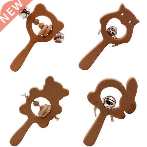 Wooden Rattle Beech Bear Hand Teething Wooden Ring Baby Ratt
