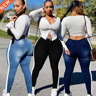 S-3xl plus size slimming MM women's jeans大码高腰女士牛仔裤