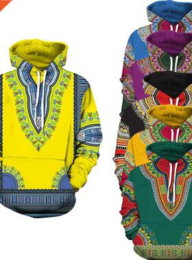 African Dashiki Hoodie Trtional Bazin Riche Men 3D Pullov