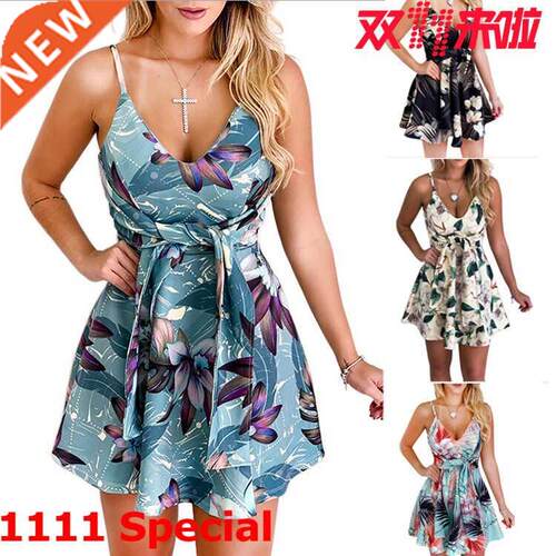女士吊带连衣裙Ladies print v-neck halter dressПлатье.