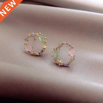 2022 New Arrival Classic Round Pink Green Cryal ud Earri