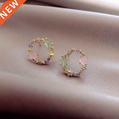 2022 New Arrival Classic Round Pink Green Cryal ud Earri