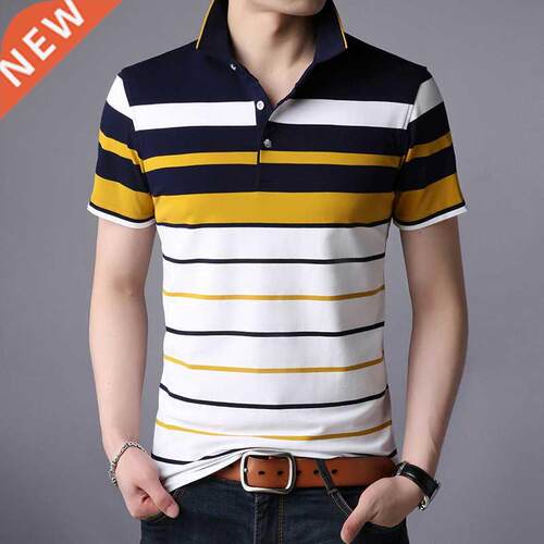 Men'S Clssic Striped Polo Shirt Cotton Short Sleeve 2021Sum