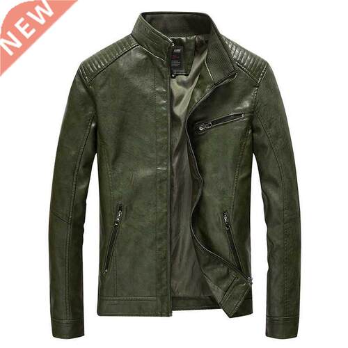 2020 Spring PU Leather Jacket Men Solid Casual Faux Leather