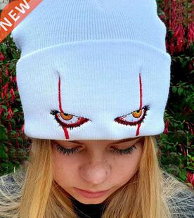 Embroidered Woolen Beanies Hat Scary Clown Eyes Knitted Hat