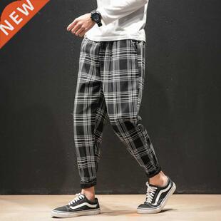 Dropshipping Japanese Sreerwear Men Plaid Pants 2022 Autumn