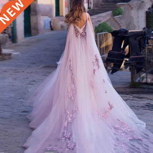 Boho Wedding Dress 2019 D Flowers Light Purple Beach Bride