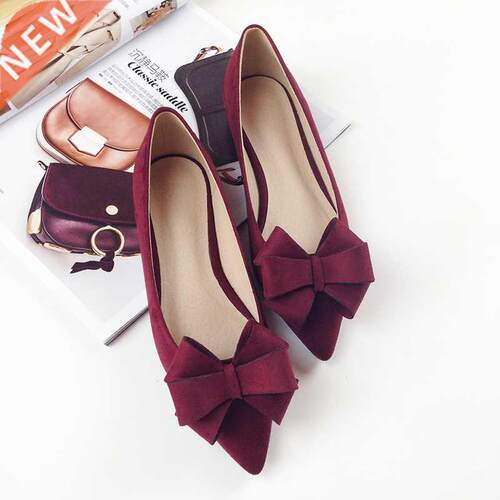2022 Autumn New Bow Pointed Toe Flat Shoes Women Wedding Sho