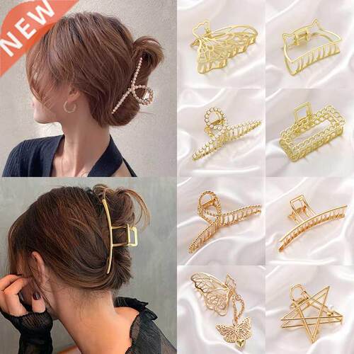 2021 New Women Elegant Gold Hollow Geometric Metal Hair Claw