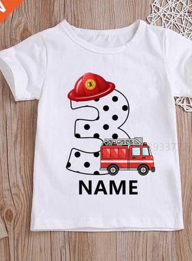 Kids Firefighter Truck Name Numbers Birthday T-Shirt Childre