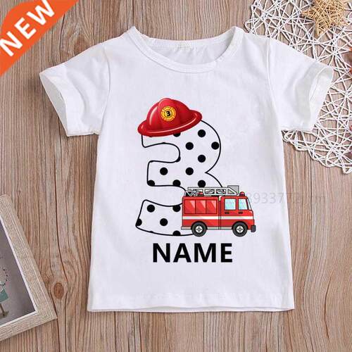 Kids Firefighter Truck Name Numbers Birthday T-Shirt Childre
