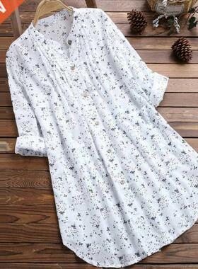 Plus Size Floral Print Blouse Women Summer V Neck Beach Dres