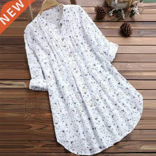 Plus Size Floral Print Blouse Women Summer V Neck Beach Dres