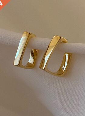 Women Exquisite Square Earrings Gold Color Circle Hoop Geome