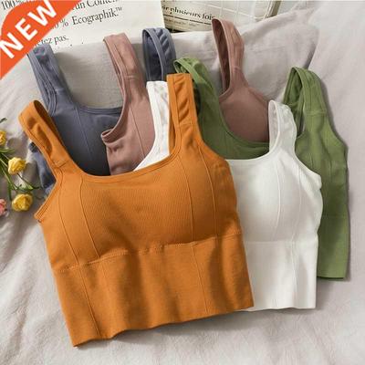 Versatile crop off shoulder tank top women built in bra sle