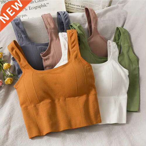 Versatile crop off shoulder tank top women built in bra sle