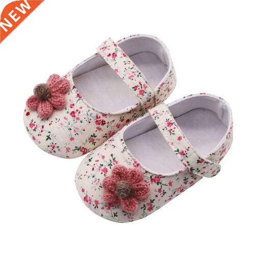 ay Girls Flowers Printing Applique Prewalker Soft Sole Sin