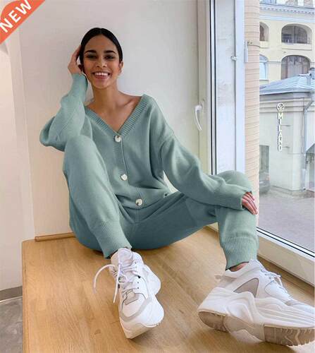 HLBCBG Women Knitted Tracksuit Turtleneck Sweater Casual Sui