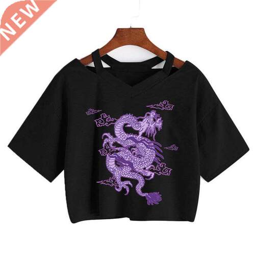 Woman T-shirts Harajuku Dragon kpop ropa y2k Crop Tops Aesth