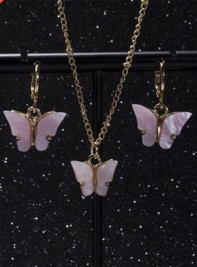 Acrylc Butterfly Earrngs Pendant Necklaces Combnaton Set