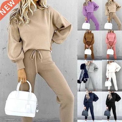 2 Piece Set Women Tracksuit Hooded Sweatshirt Pants Sets Lon