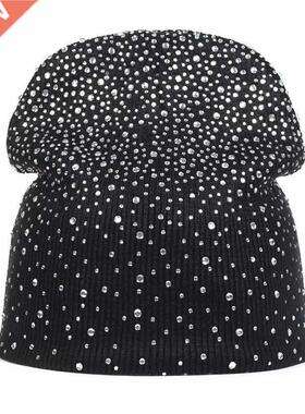 2019 new winter ladies knit hat shiny rhinestone winter hat