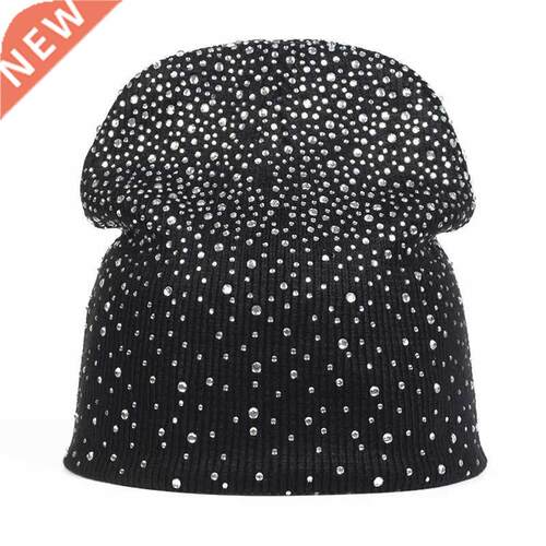 2019 new winter ladies knit hat shiny rhinestone winter hat