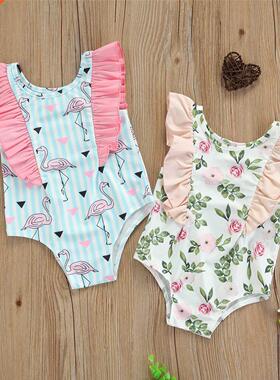 Summer Girls Swimwear Kids Girls Flamingo/ Flower Print O-Ne