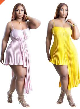 5XL large size ladies strap loose breast fat MM dress大码裙