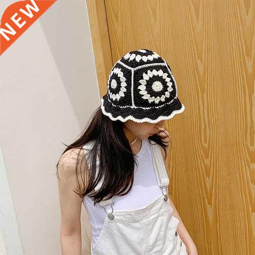 2022 New Summer Hollow Crochet Flower Fisherman Hat Shade r