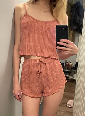 外贸性感吊带短裤家居服睡衣2件套装 homewear pajama set women