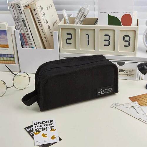 Ins Simplicity Pencil Case Solid Color White Black Canvas