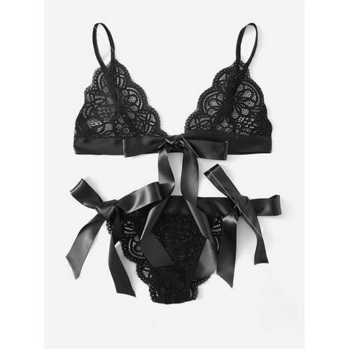 Sexy lingerie Sexy women's three-point bow split underwe